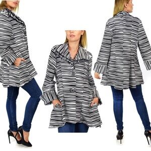 CURVESQUE black white Jacket Double Collar Jacket Textured Blazer Artsy Coat S